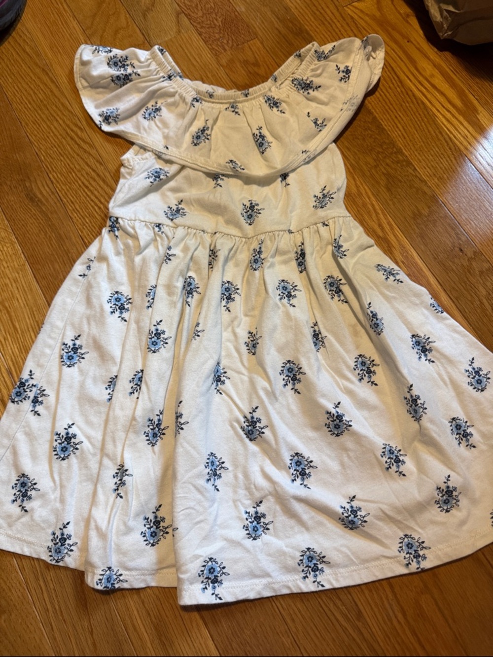 Old Navy Cream Off-Shoulder Dress with Blue Floral Print